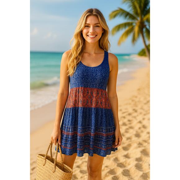 Maurices Boho Sundress Sz L Fit & Flare 27" Aztec Indie Coastal Beach Vacation - Picture 2 of 11